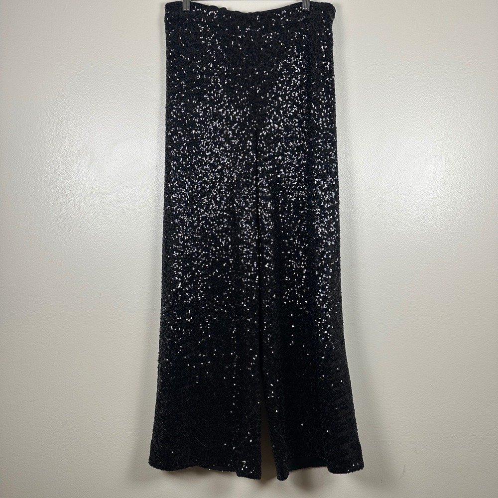 Banana Republic Women's M Sequin Wide Leg‎ Pants Black High Rise NEW